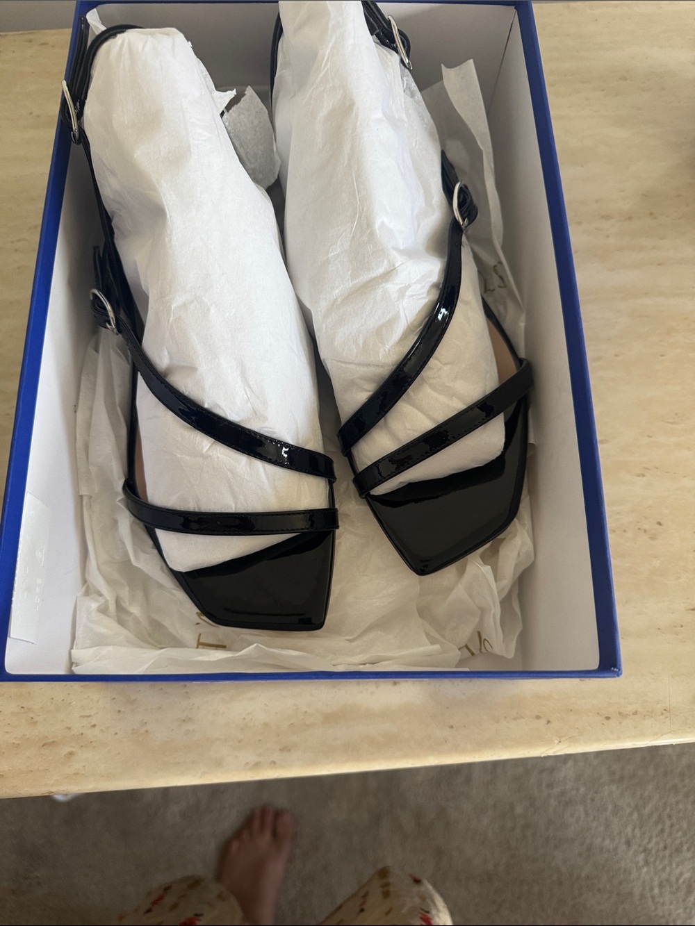 Black Patent Strappy Slingback Sandals - Women